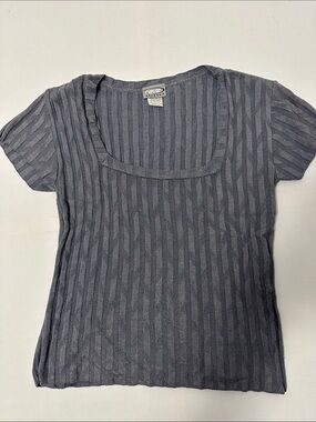 Vintage 90s Y2K Women's Short Sleeve Square Neck Top - Charcoal